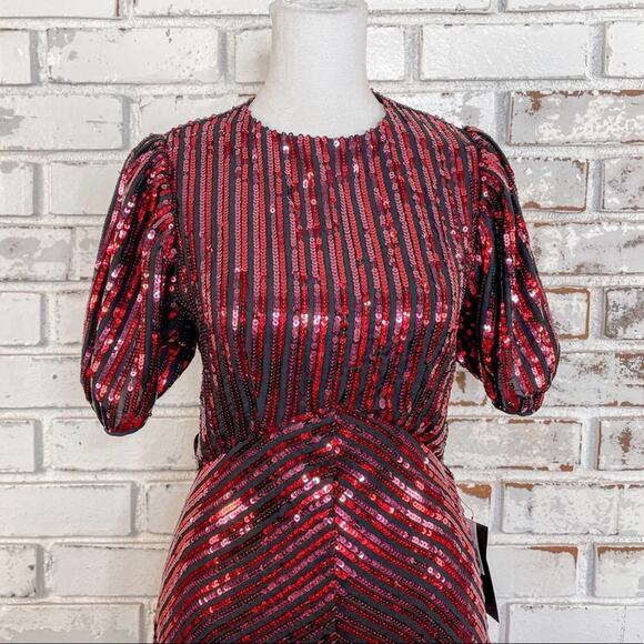 RIXO x Laura Jackson Daisy Velvet Trimmed Sequin Crepe Midi Maxi Dress S - Picture 4 of 14